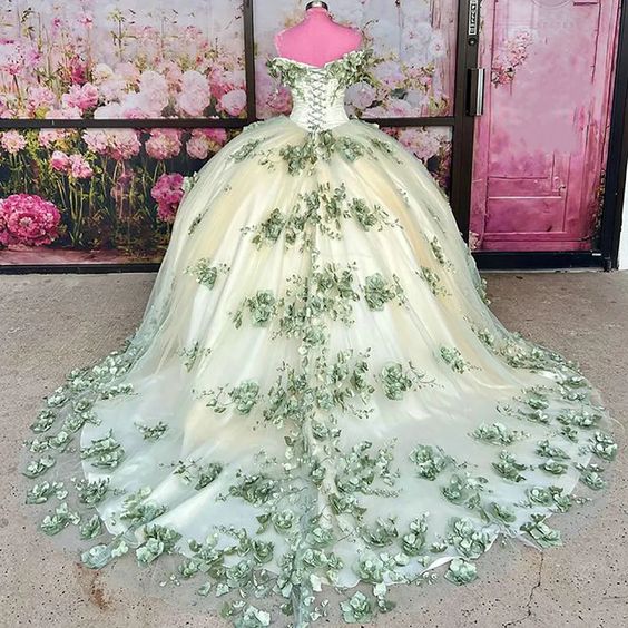 2024 New Sage Green Quinceanera Dress Plus Size 3D Flowers Pearls Prom Dresses fg4422 - Image 2