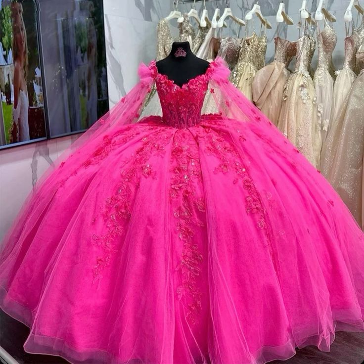 3D Flower Appliques Quinceanera Dresses Luxury Beads Cape Sleeve Prom Ball Gowns Puffy Princess Dress fg7503 - Image 3
