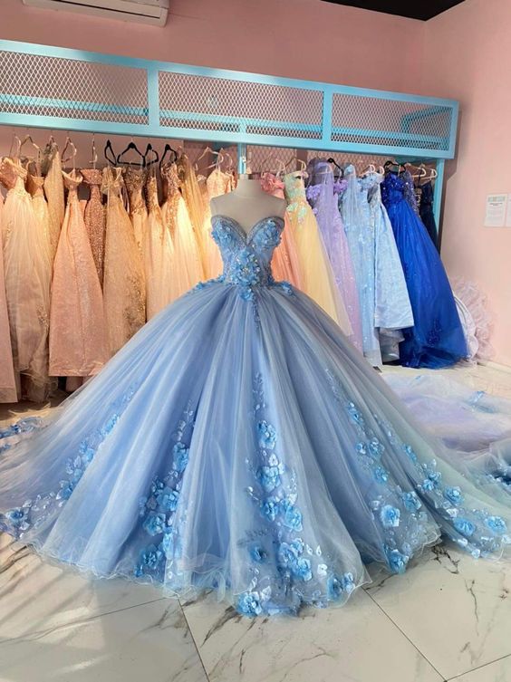 3D Flowers Sweetheart Neckline Tulle Lace Quinceanera Dresses Ball Gowns for Teens Sweet 15 Gown fg4663 - Image 2