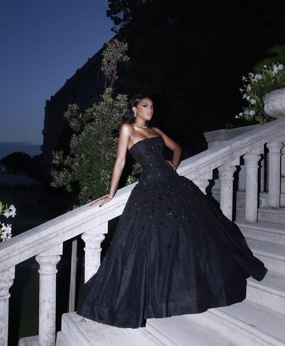 A Line Black Long Prom Dresses, Strapless Evening Party Dress     fg5503 - Image 2