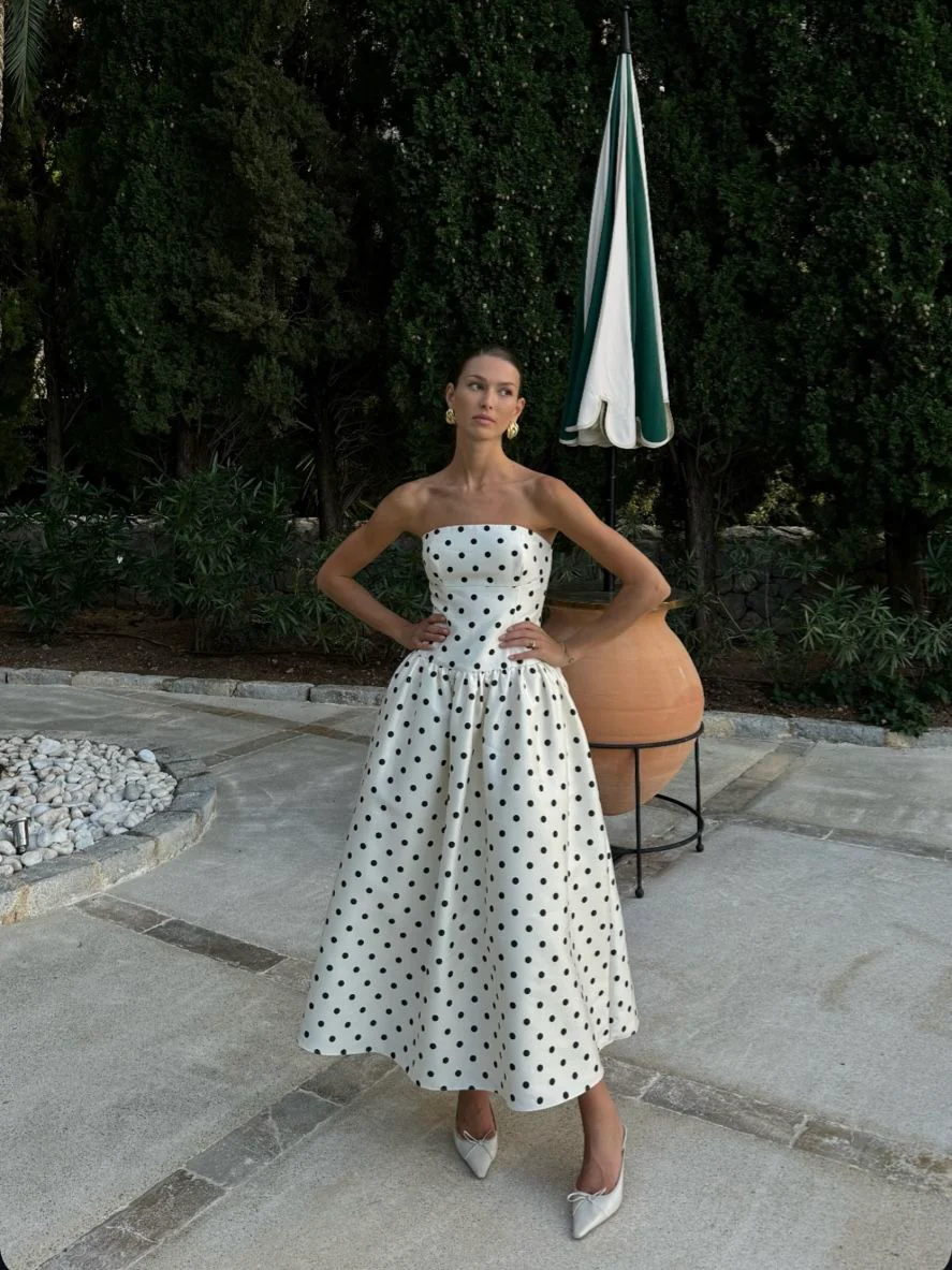 A Line Black Polka Dots Prom Dresses New Arrive Party Dress Evening Dress fg7883 - Image 5