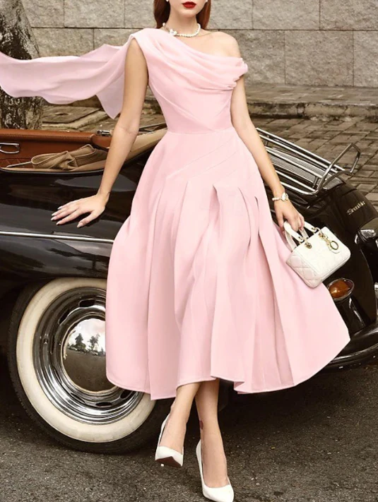 A-Line Cocktail Dresses Elegant Dress Wedding Guest Tea Length Sleeveless Cowl Neck Chiffon Prom Party Dress fg7773 - Image 6