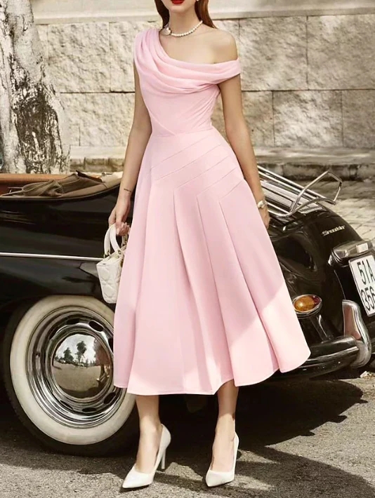 A-Line Cocktail Dresses Elegant Dress Wedding Guest Tea Length Sleeveless Cowl Neck Chiffon Prom Party Dress fg7773 - Image 7