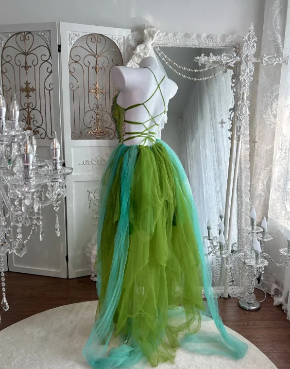 A Line Green Tulle Prom Party Dress Evening Dress Birthday Dress fg8644 - Image 2