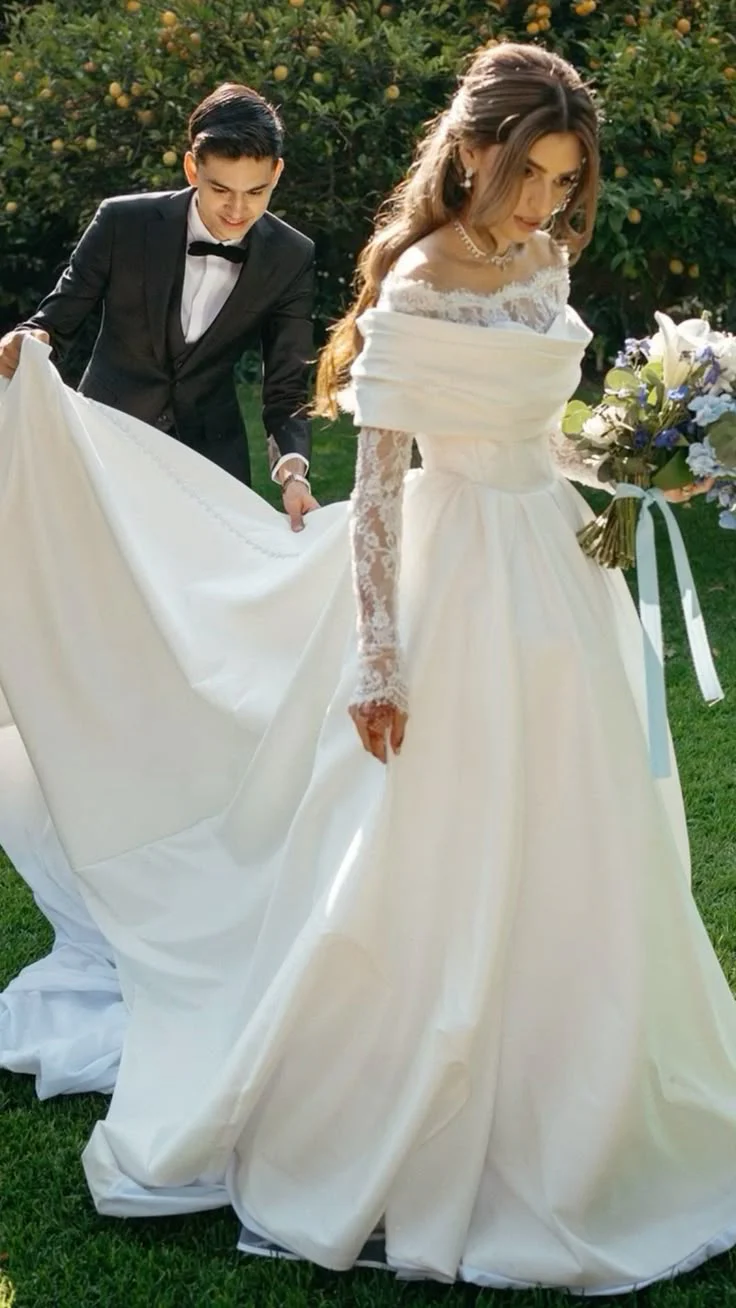 A Line Off Shoulder Lace Long Wedding Dress Bridal Dresses    fg7772