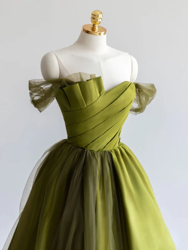 A-Line Off Shoulder Satin Long Prom Dress, Formal Dress fg4691 - Image 2