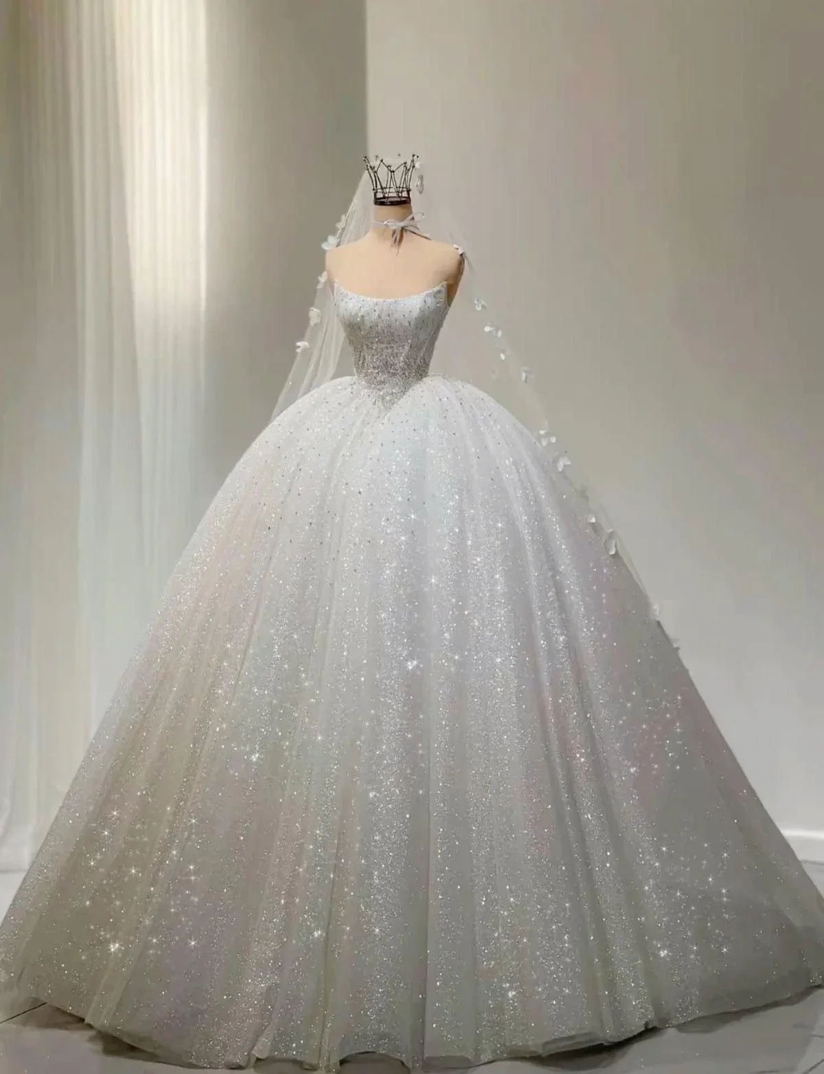 A Line Shinny Long Wedding Dress Strapless Bridal Gown fg7507 - Image 2