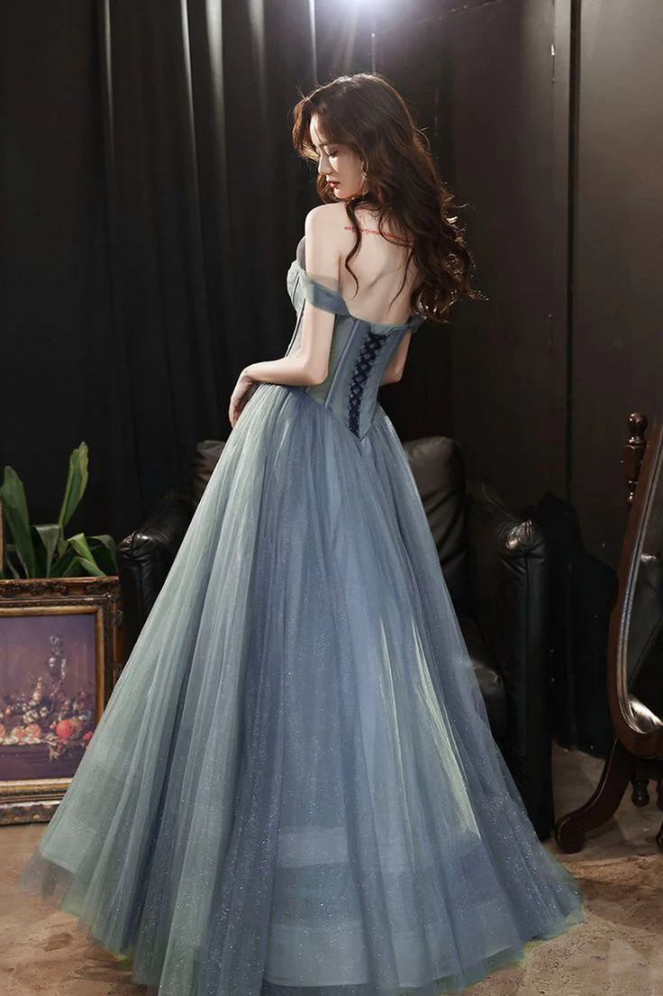 A Line Sweetheart Neck Gray Tulle Long Prom Dress,  Evening Dress      fg3986 - Image 2