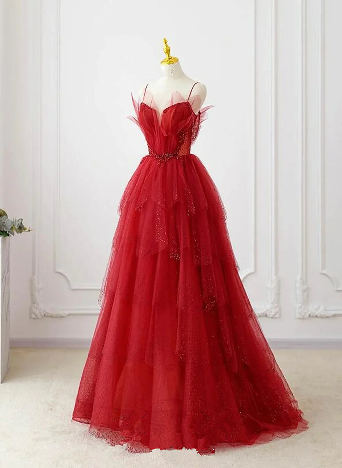 A-Line Tulle Layers Straps Long Party Dress, Tulle Prom Dress Evening Dress fg4468 - Image 2