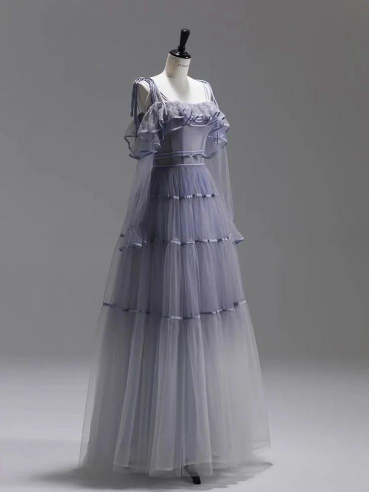 A Line Tulle Long Prom Dress Unique Evening Party Dresses  fg7655