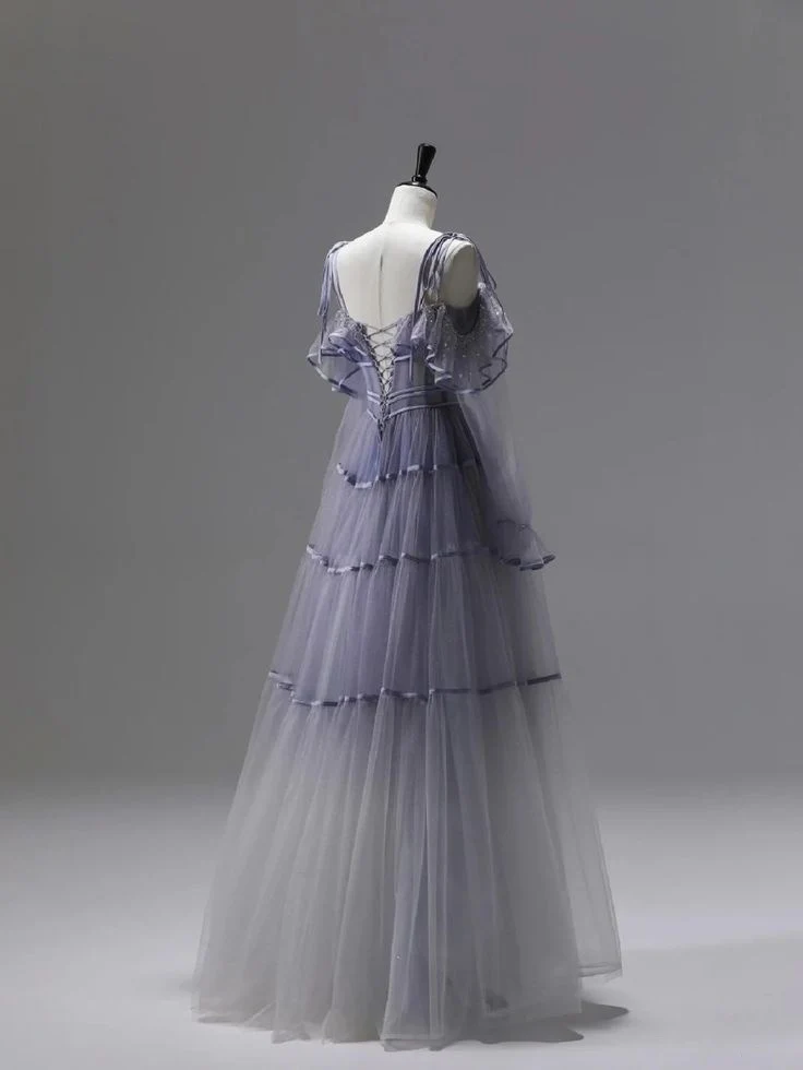 A Line Tulle Long Prom Dress Unique Evening Party Dresses  fg7655 - Image 2