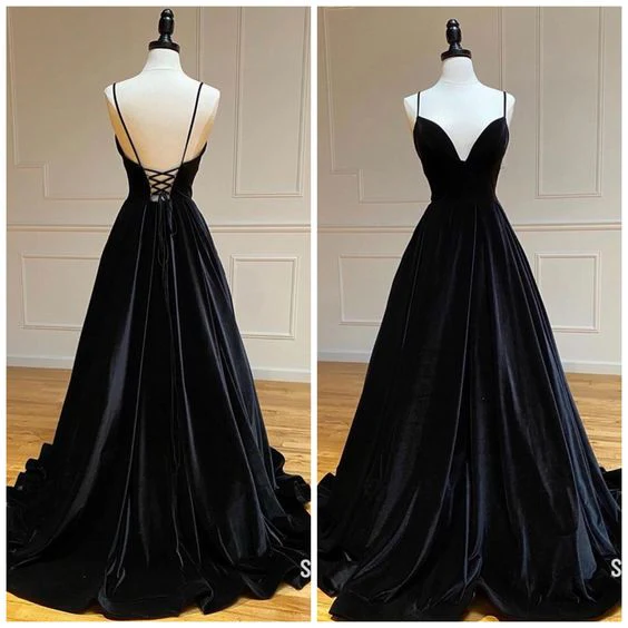 A-Line V Neck Velvet Green Long Prom Dresses, Green Velvet Formal Dress fg4435 - Image 3