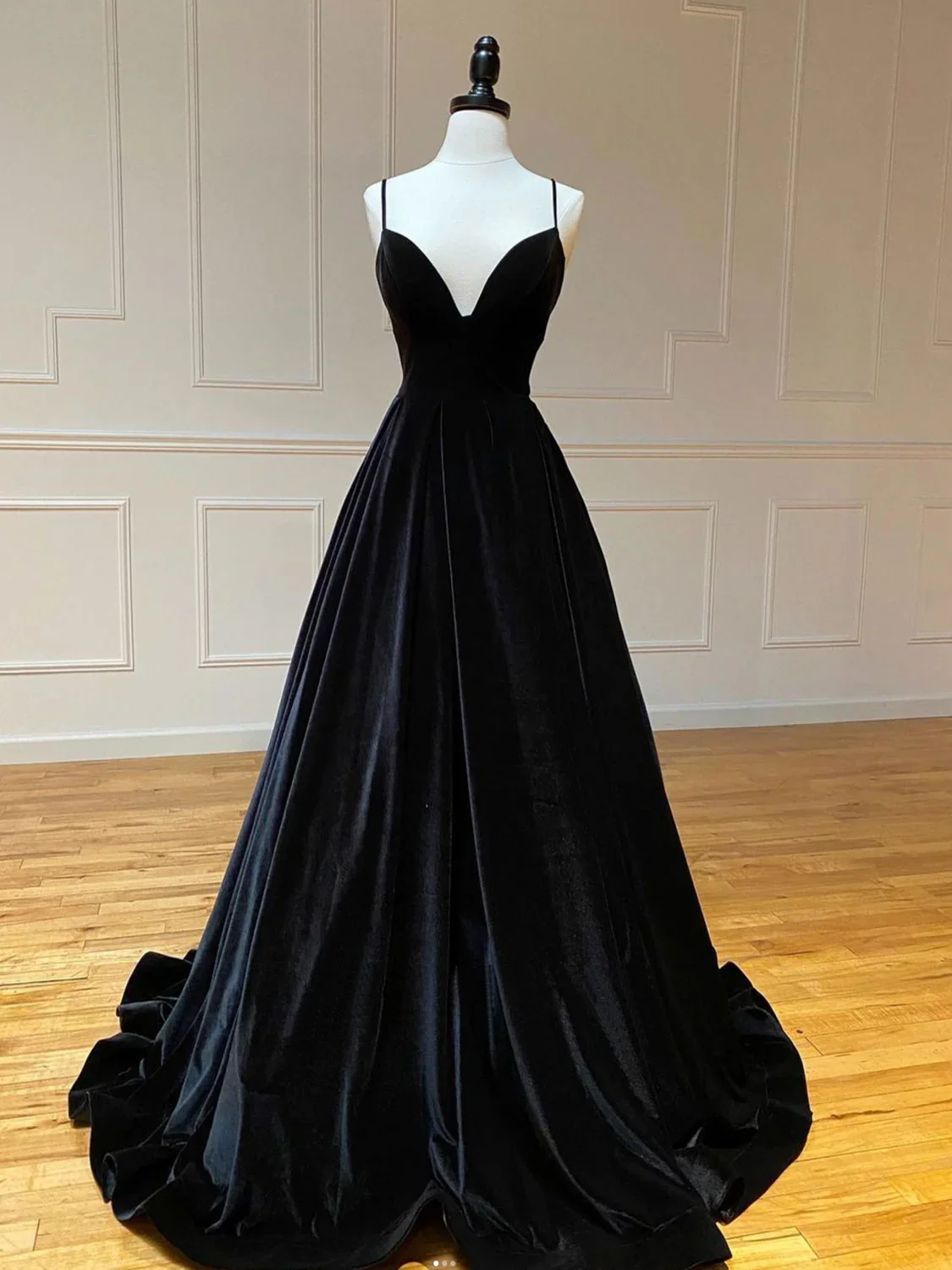 A-Line V Neck Velvet Green Long Prom Dresses, Green Velvet Formal Dress fg4435 - Image 4