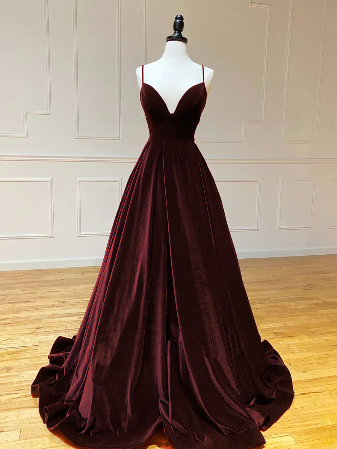 A-Line V Neck Velvet Green Long Prom Dresses, Green Velvet Formal Dress fg4435 - Image 5