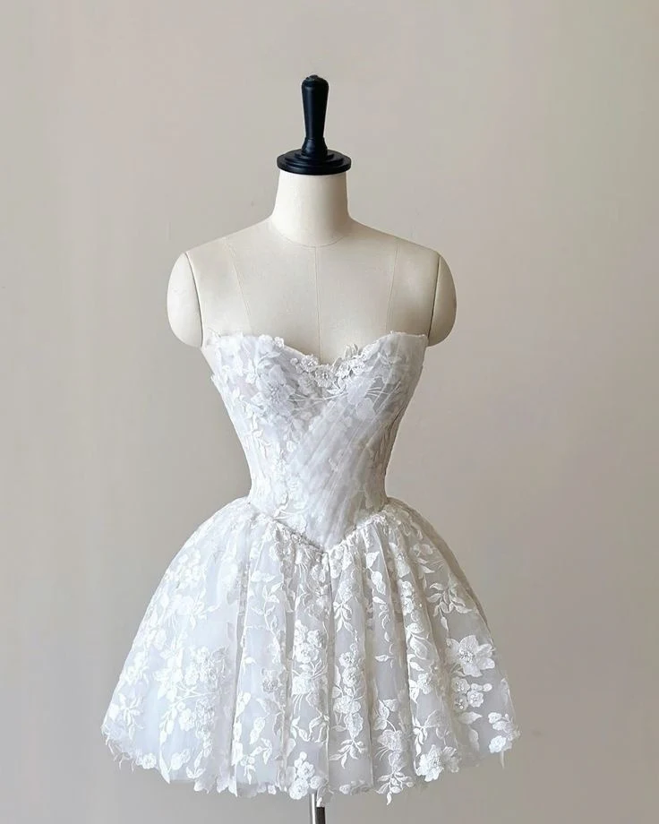A Line White Short Wedding Dress Homecoming Dress Short Party Dress fg7686