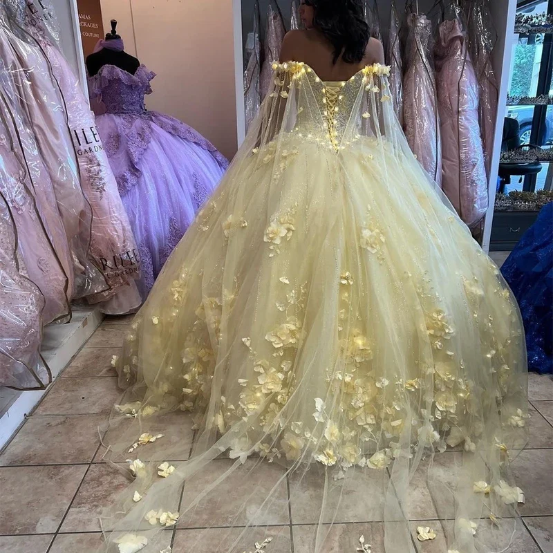 Ball Gown Quinceanera Dresses with Cape 3D Flower Princess Dresses Prom Gown fg4650 - Image 3