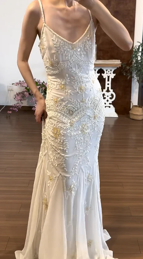 Beading White Vintage Prom Party Dress Evening Dress Birthday Outfit  fg8715