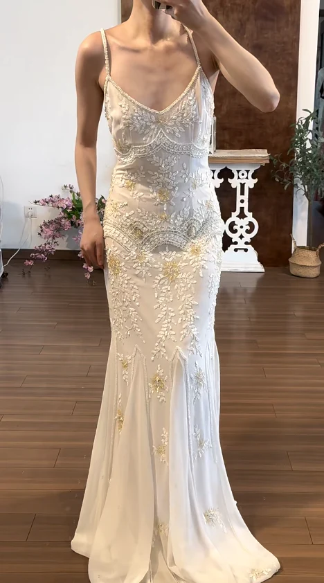 Beading White Vintage Prom Party Dress Evening Dress Birthday Outfit  fg8715 - Image 2