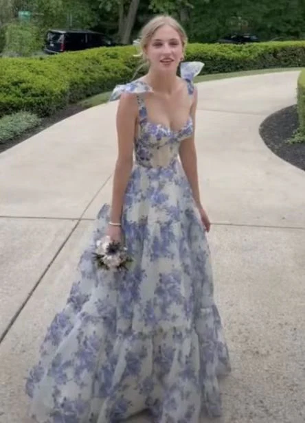 Beautiful Floral Print Chiffon Long Prom Dresses Evening Dress      fg1915 - Image 3