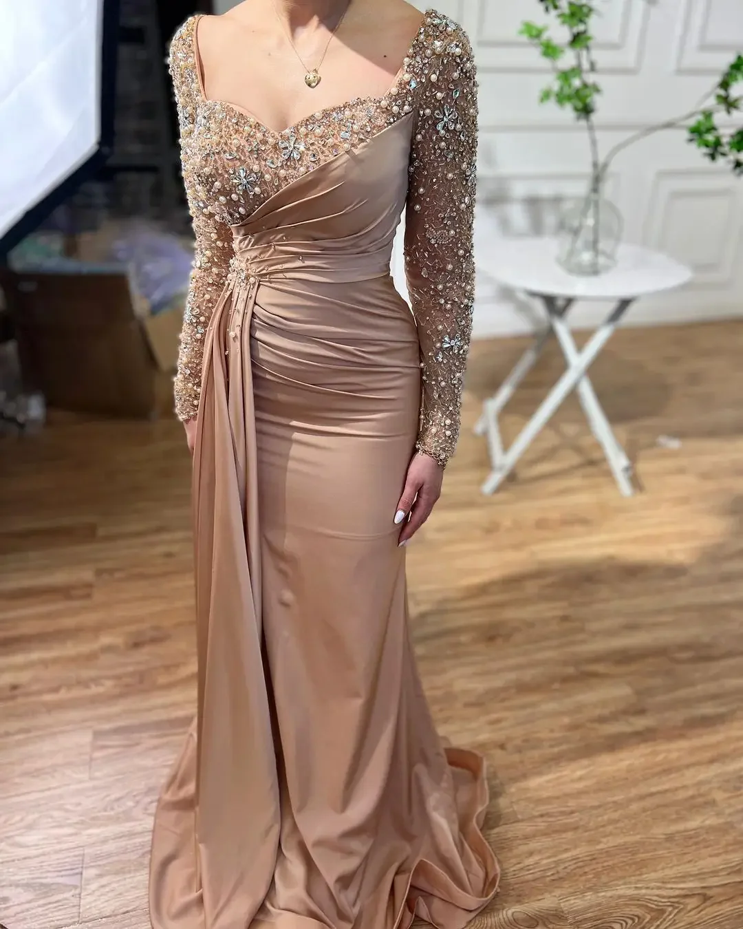 Beautiful Long Mermaid Beading Prom Dresses With Long Sleeves     fg4098 - Image 4