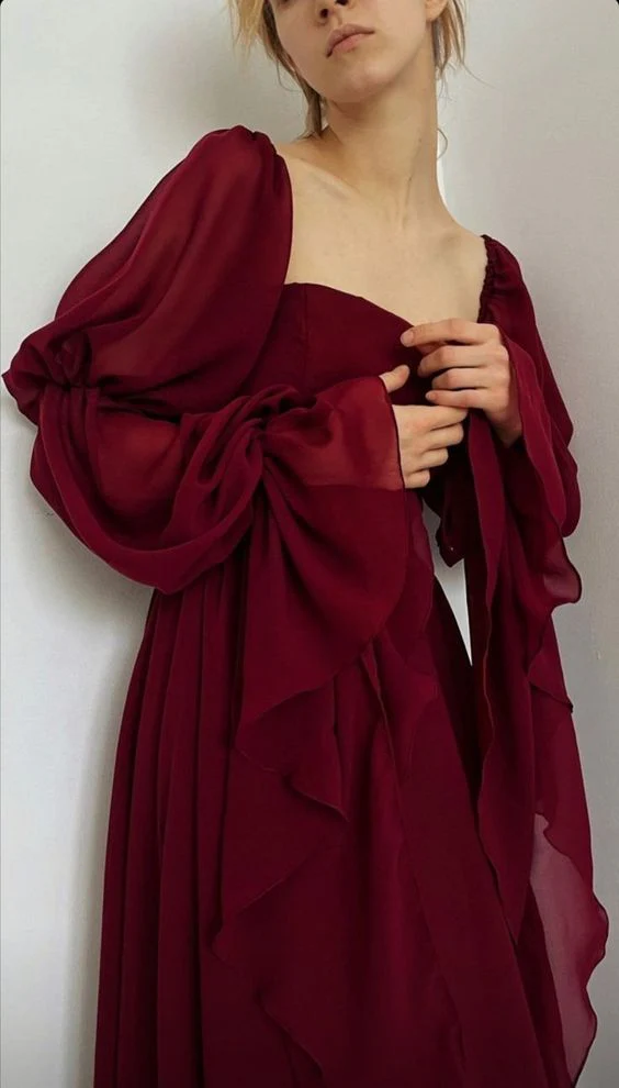 Beautiful Vintage Romantic A-line Burgundy Prom Dress Evening Dress fg4534