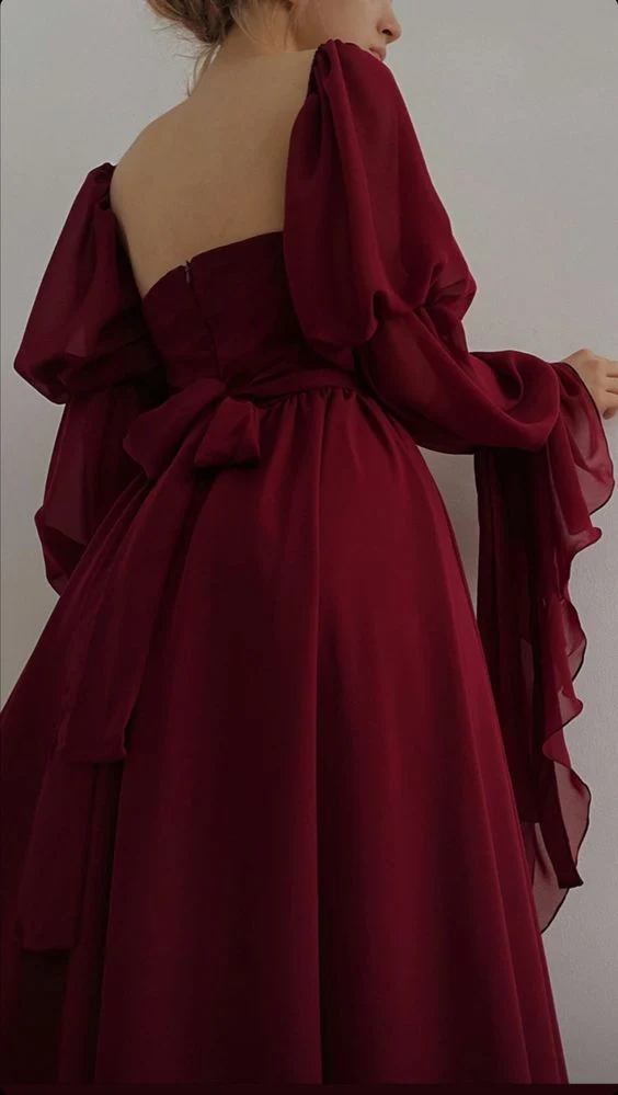 Beautiful Vintage Romantic A-line Burgundy Prom Dress Evening Dress fg4534 - Image 2