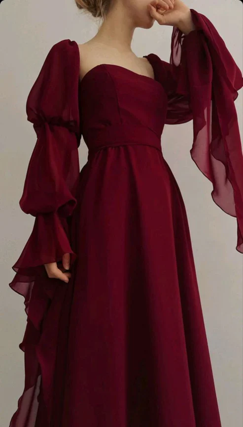 Beautiful Vintage Romantic A-line Burgundy Prom Dress Evening Dress fg4534 - Image 3