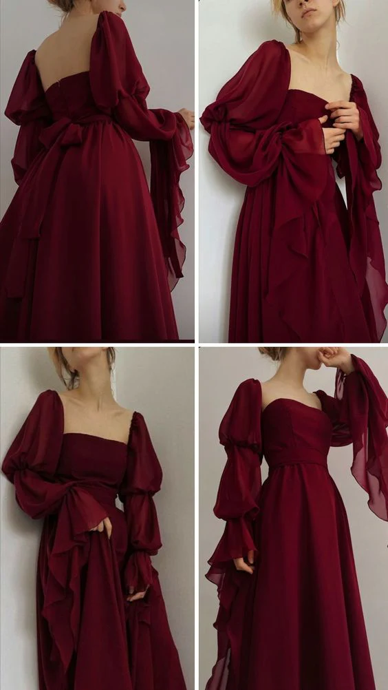 Beautiful Vintage Romantic A-line Burgundy Prom Dress Evening Dress fg4534 - Image 4