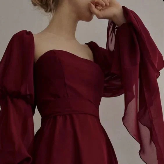 Beautiful Vintage Romantic A-line Burgundy Prom Dress Evening Dress fg4534 - Image 5