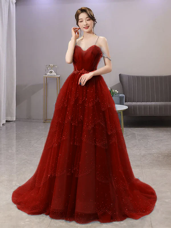 Blue Gorgeous Spaghetti Straps Tiered Tulle Prom Dress, Sparkly Dress With Beading fg4000 - Image 5