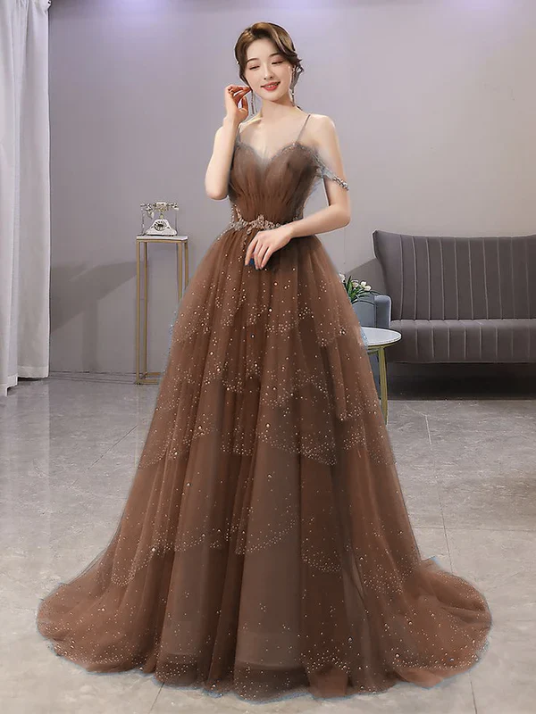 Blue Gorgeous Spaghetti Straps Tiered Tulle Prom Dress, Sparkly Dress With Beading fg4000 - Image 8