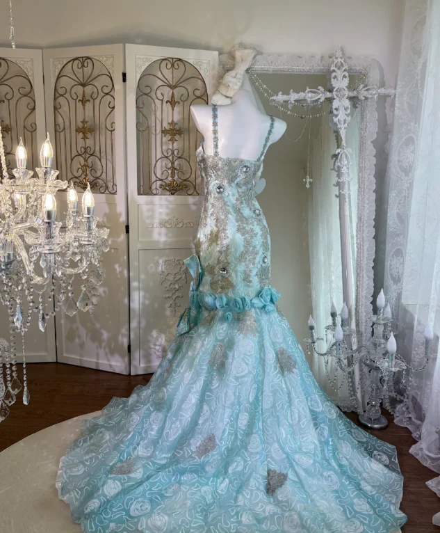 Blue Mermaid Lace Prom Party Dress Evening Dress Birthday Dress fg8647 - Image 3