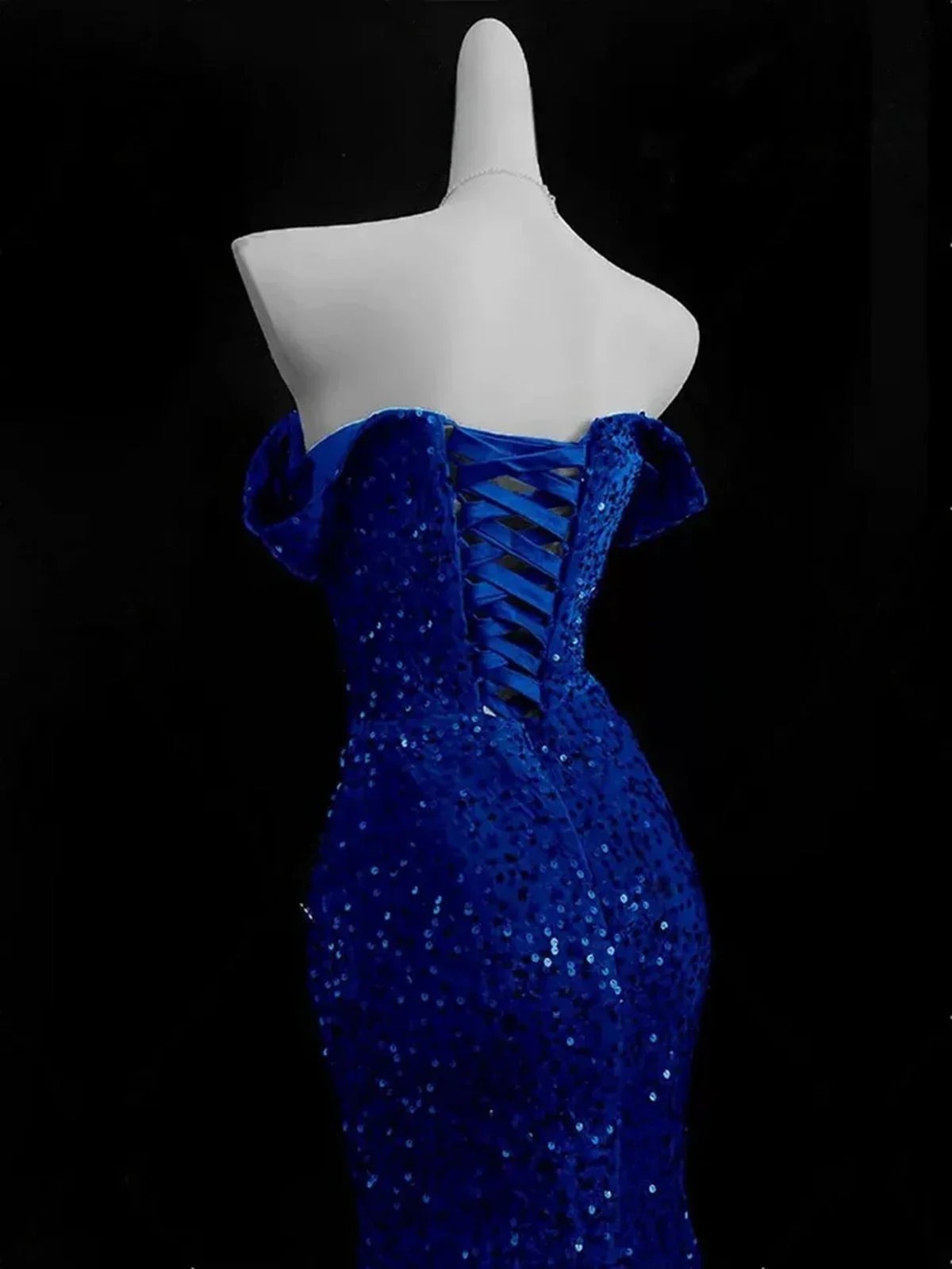Blue Mermaid Sequins Sweetheart Prom Dress, Blue Off Shoulder Party Dress  fg8727 - Image 3