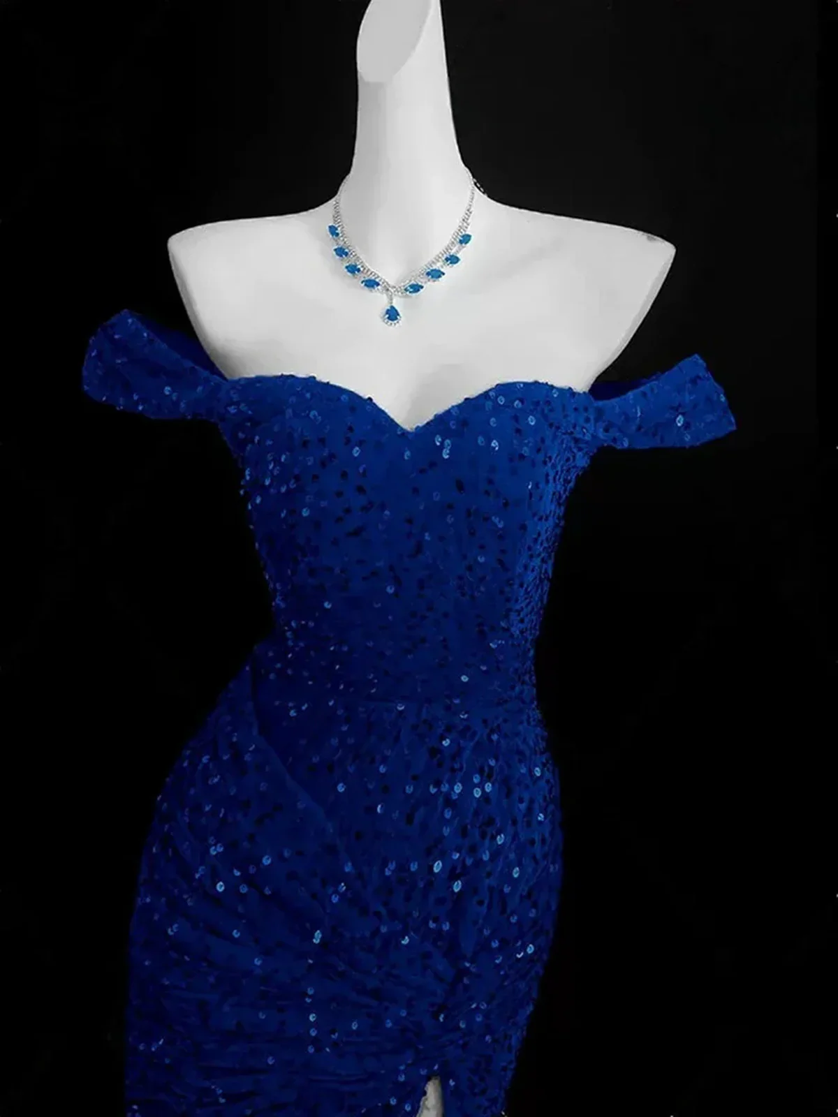 Blue Mermaid Sequins Sweetheart Prom Dress, Blue Off Shoulder Party Dress  fg8727 - Image 4