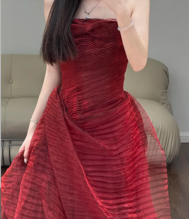 Burgundy Prom Party Dress Sleeveless Evening Dress Birthday Outfit fg8677 - Image 2