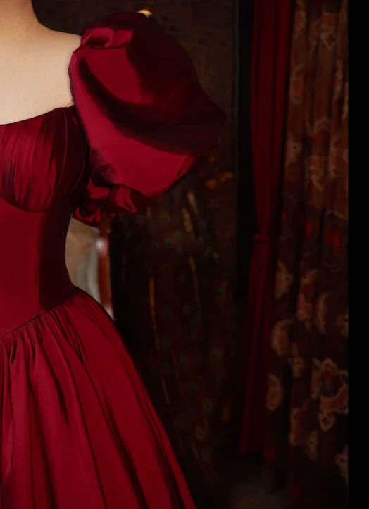 Burgundy Satin Prom Party Dress Elegant Evening Dress Birthday Dress fg8600 - Image 2