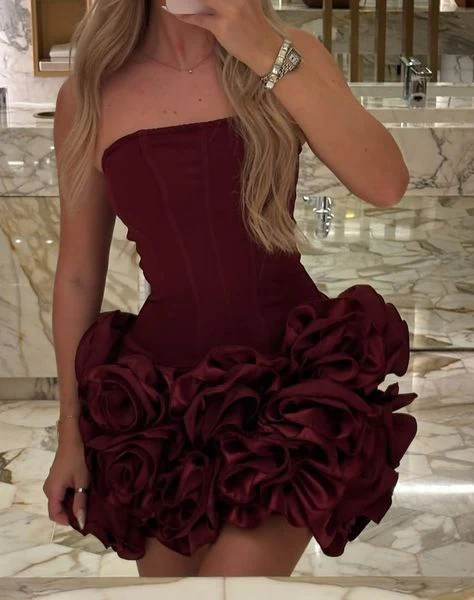 Burgundy Short Evening Dress Cocktail Dresses Short Party Dress fg7827
