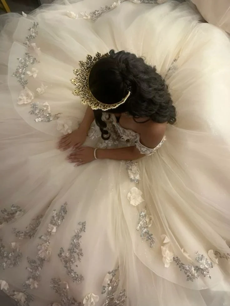 Champagne Quince Dress with Flowers Sweet 16 Dresses Off the Shoulder Ball Gown    fg8019 - Image 5
