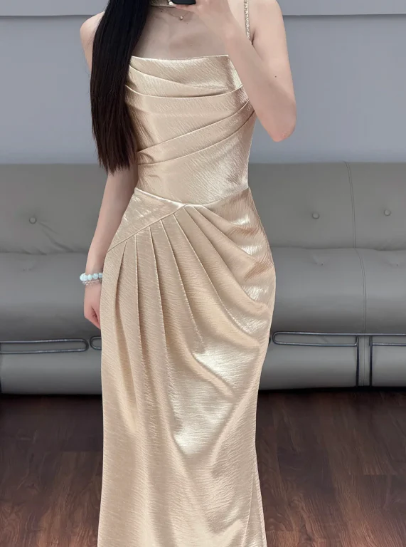 Champagne Satin Prom Party Dress Mermaid Evening Dress Graduation Dress fg8702 - Image 2
