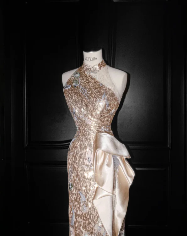 Champagne Sequin Prom Party Dress Shiny Evening Dress Birthday Outfit fg8687 - Image 4