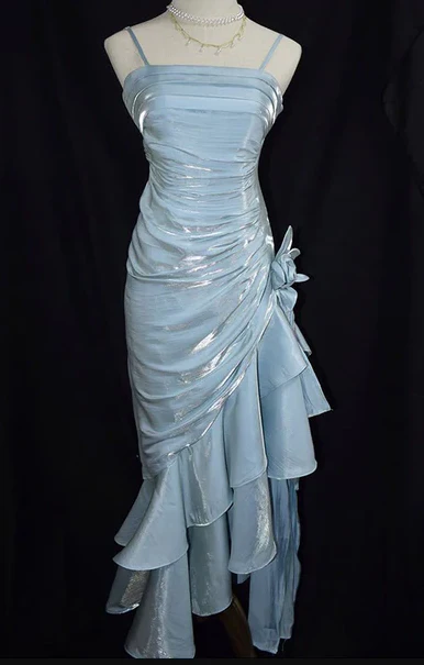 Charming Mermaid High Low Satin Straps Party Dress Vintage Style Prom Dress       fg5848 - Image 6