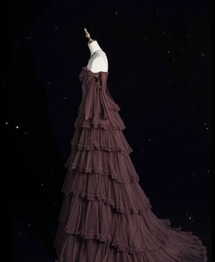 Chic Ball Gown Off The Shoulder Long Sleeves Evening Dress Tulle Long Prom Dresses fg8568 - Image 3