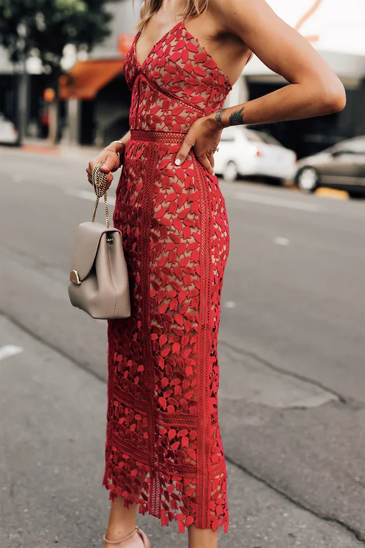 Classy Sheath Spaghetti Straps Red Lace Prom Dresses Summer Wedding Guest Dresses Wedding Guest Outfits fg8562
