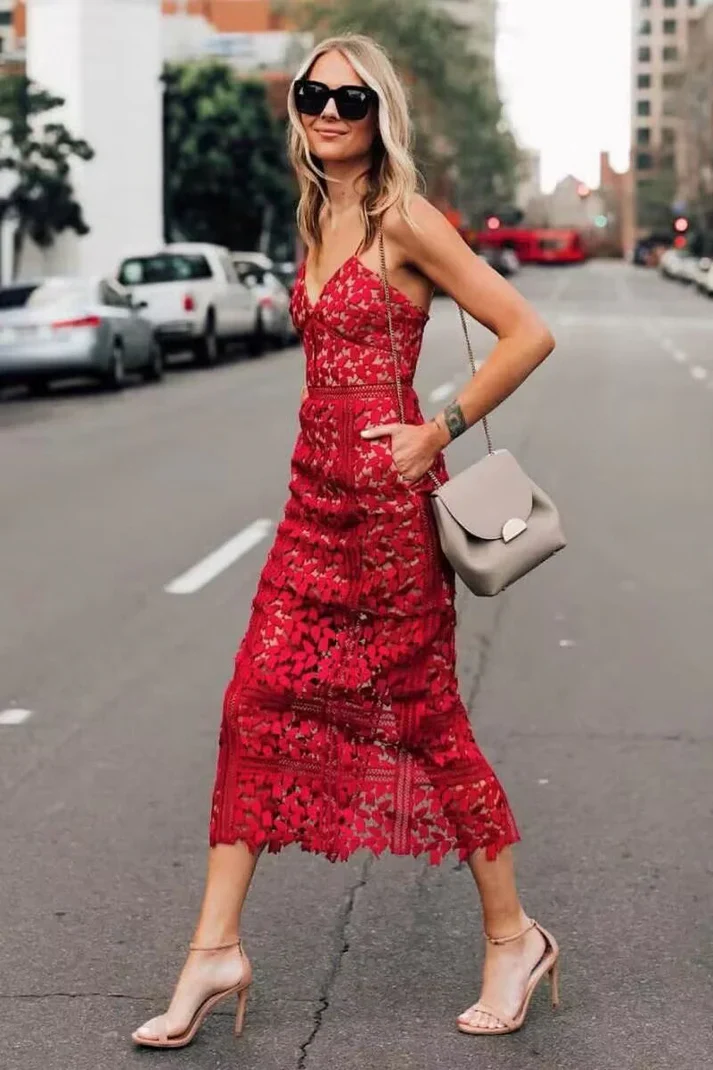 Classy Sheath Spaghetti Straps Red Lace Prom Dresses Summer Wedding Guest Dresses Wedding Guest Outfits fg8562 - Image 2