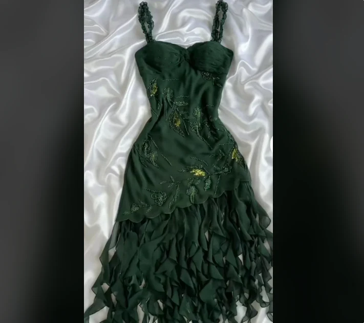 Dark Green Chiffon Ruffle Prom Dress Formal Dress Evening Party Dresses  fg7783 - Image 3