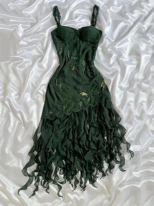 Dark Green Chiffon Ruffle Prom Dress Formal Dress Evening Party Dresses  fg7783 - Image 4
