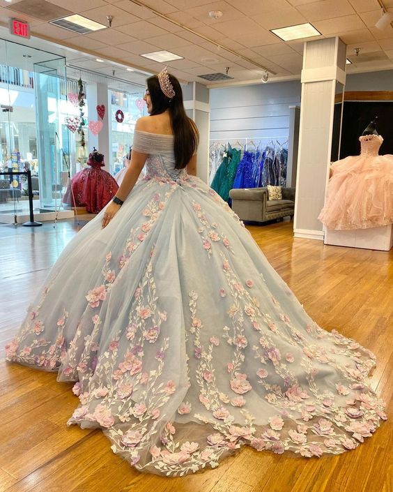 Elegant Blue Ball Gown Quinceanera Prom dresses Applique Lace Sweet 16 Formal Dress fg4052 - Image 2