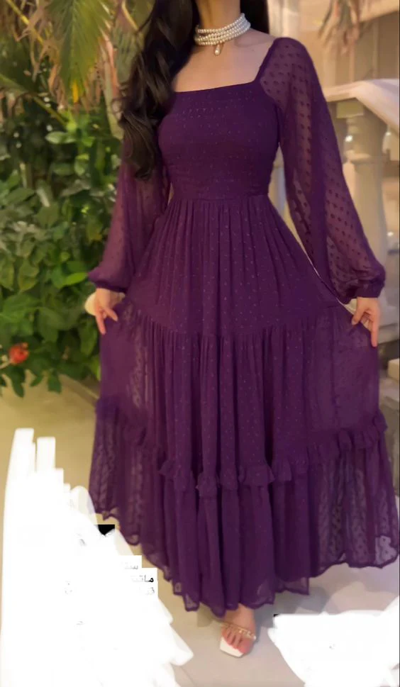 Elegant Formal Purple Evening Dress Polka Dots Prom Gown     fg4401 - Image 2