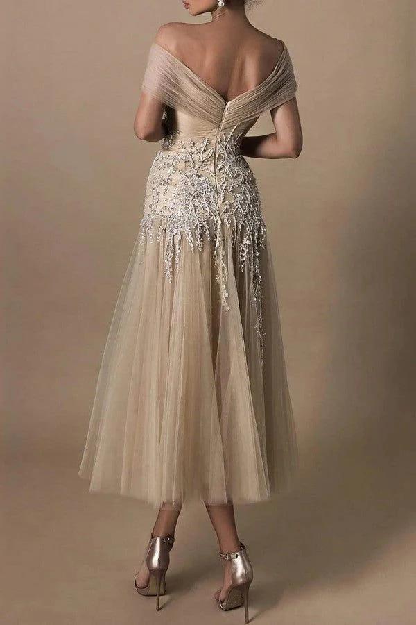 Elegant Lace Appliques Women's Prom Dress Fashion Off Shoulder A-line Princess Sleeveless Dress fg5605 - Image 2