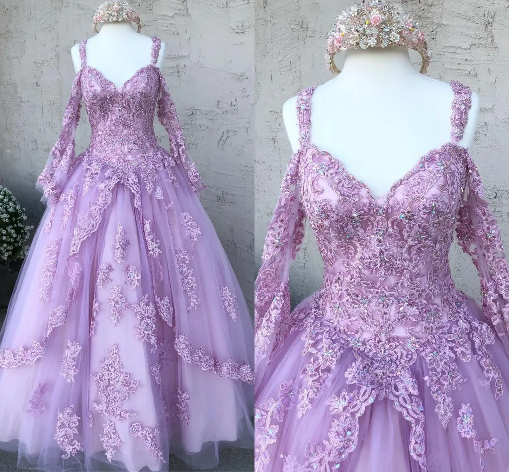Long Sleeve Quinceanera Dress Prom Ball Gowns Lace Applique Beaded Cold Shoulder Corset Back Prom Sweet 16 Dress fg4071 - Image 2